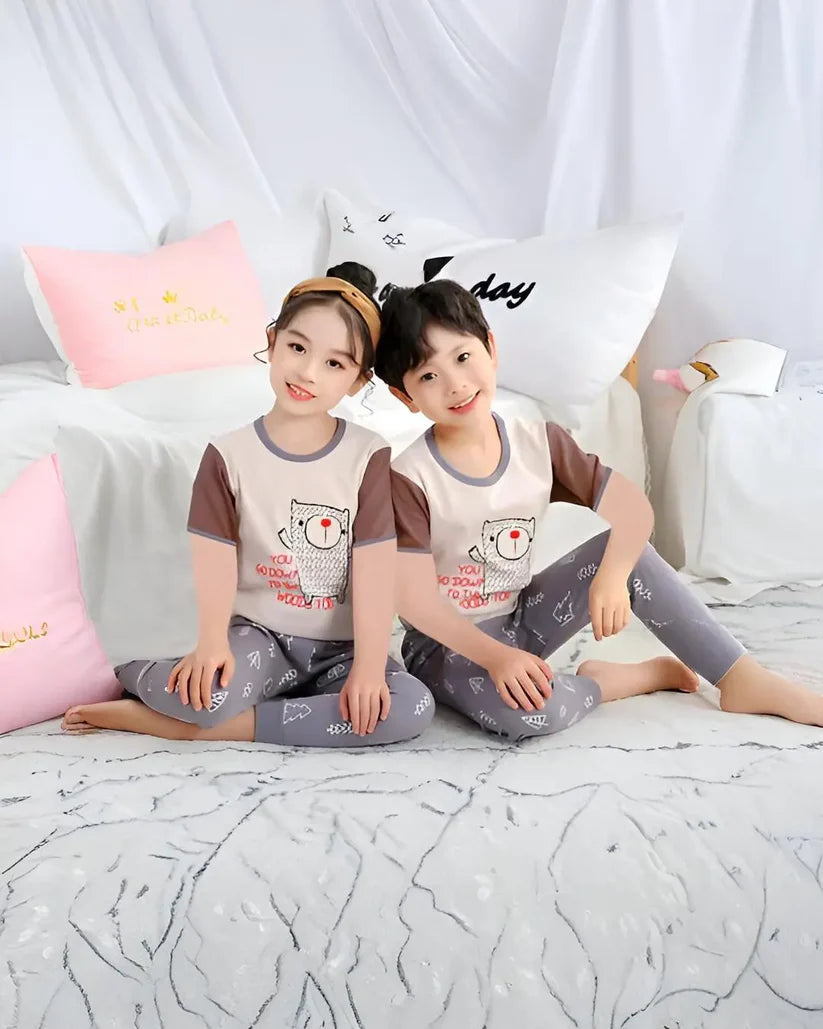 Kids' Half-Sleeve Kitty Print Suit