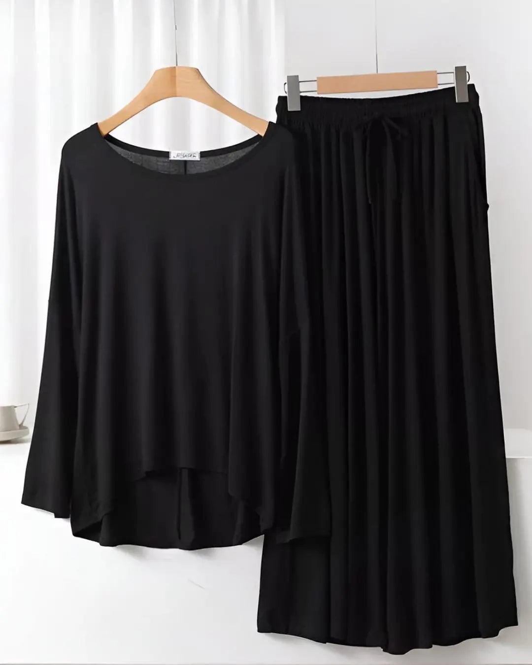 Lightweight Summer Black Nightwear Palazzo Set
