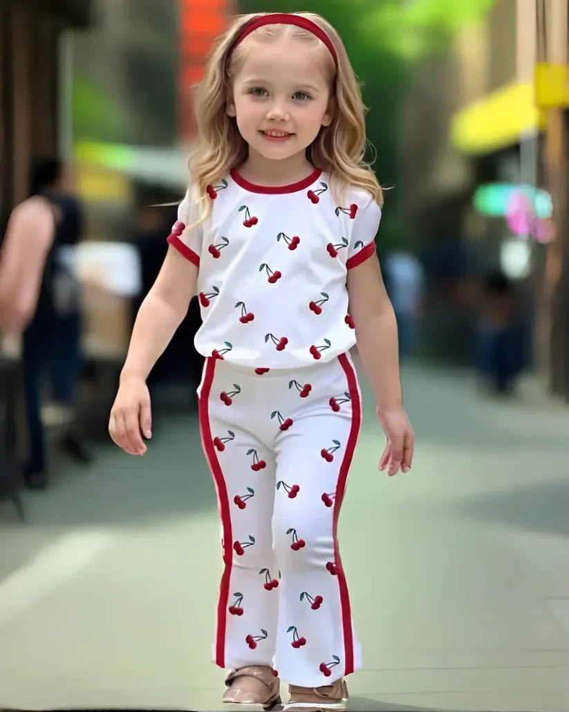 Sweet Cherry Print Kids Casual Wear