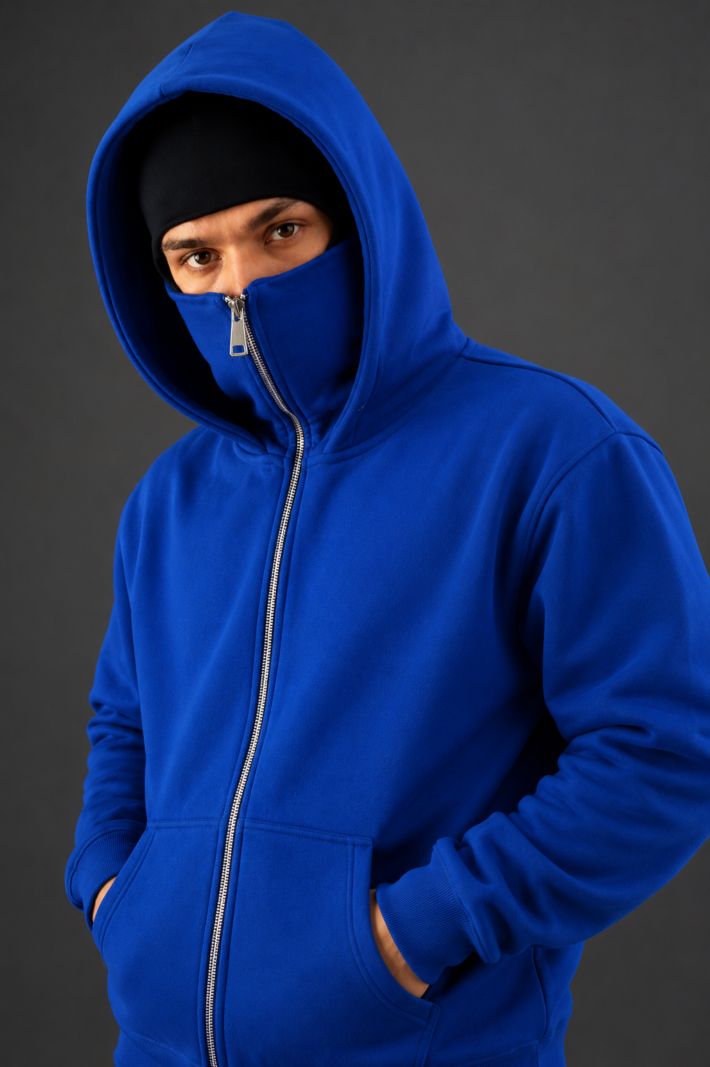 Men’s Blue Balaclava Ninja Zipper Hoodie Jacket