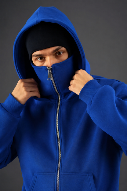 Men’s Blue Balaclava Ninja Zipper Hoodie Jacket