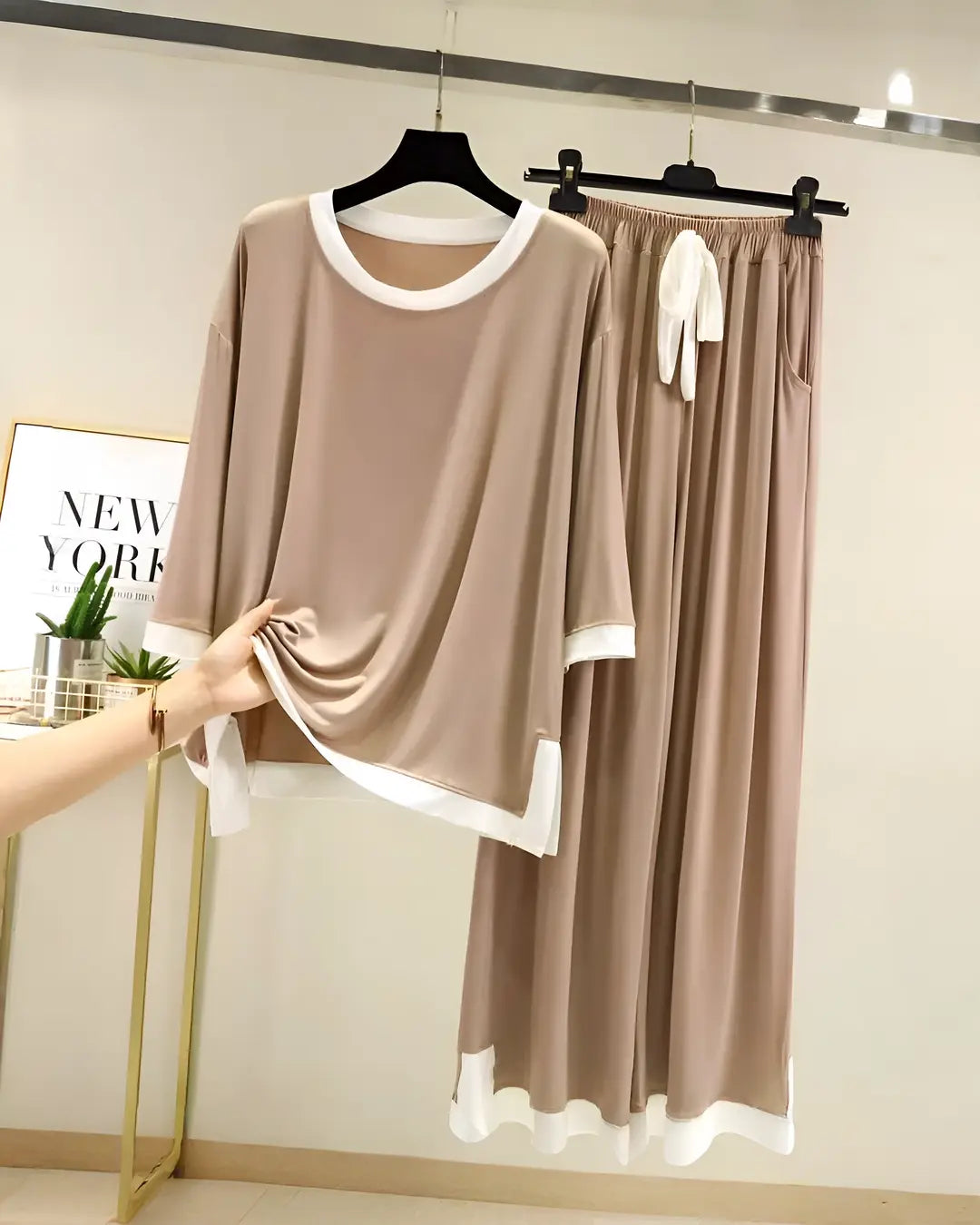 Creamy Palazzo Style Women Nightwear Set