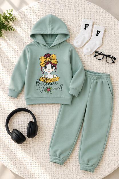 Girls Grey Winter Hoodie Suit – Stylish & Comfortable Kids Outfit