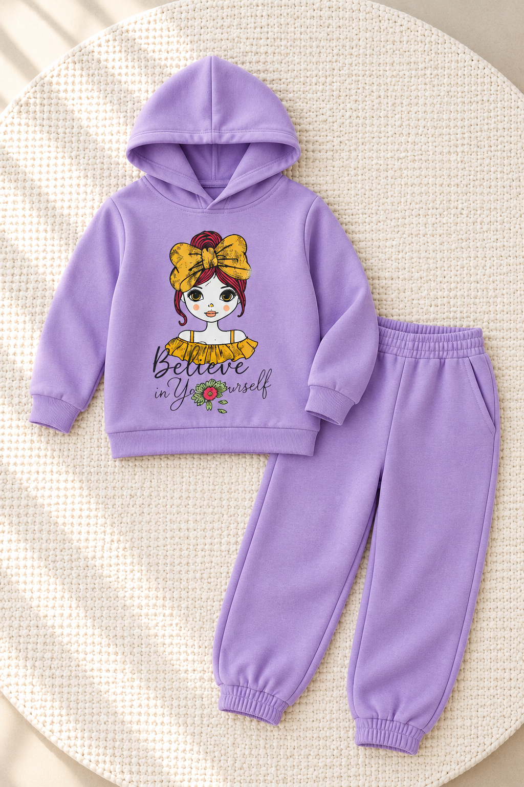 Girls Lavender Purple Winter Hoodie Suit – Stylish & Comfortable Kids Outfit