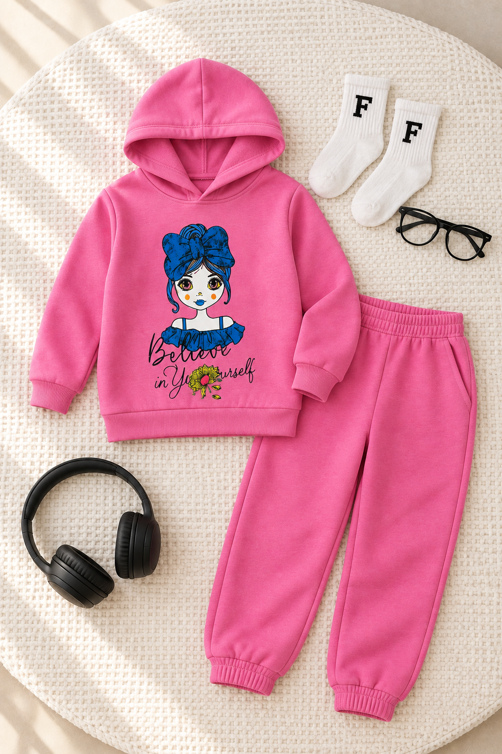 Girls Pink Winter Hoodie Suit – Stylish & Comfortable Kids Outfit