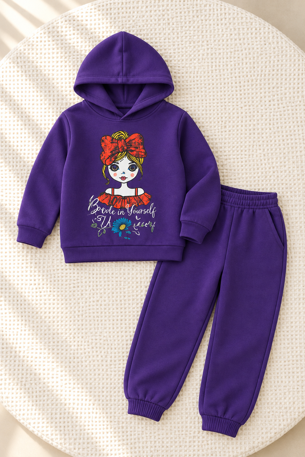 Girls Purple Winter Hoodie Suit – Stylish & Comfortable Kids Outfit