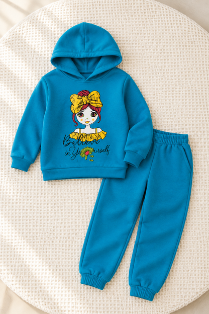 Girls Blue Winter Hoodie Suit – Stylish & Comfortable Kids Outfit