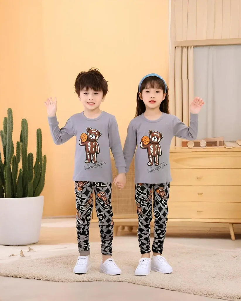 Grey Print Bear Unisex Kids' Suit