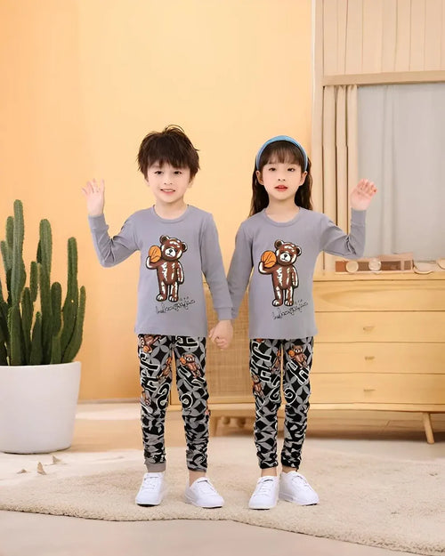 Grey Print Bear Unisex Kids' Suit
