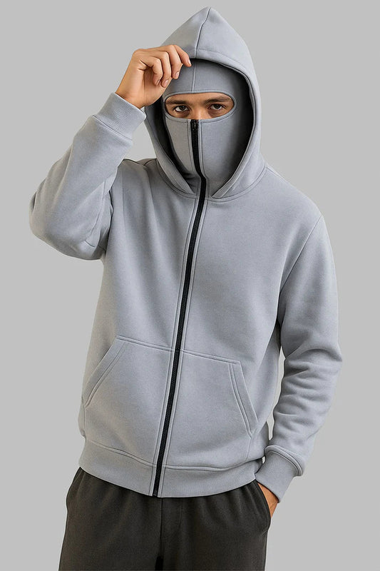Winter Grey Basic Hoodie For Men