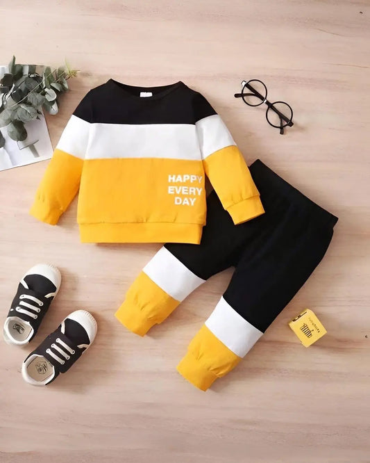 Kids Winter Fleece Suit – Black & Yellow Happy Everyday Print