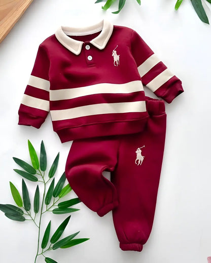 Kids Winter Fleece Suit – Maroon Horse Print
