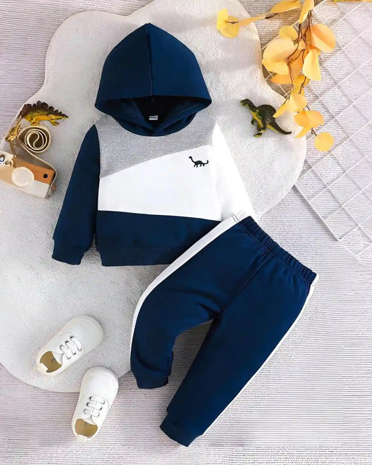 Kids Winter Fleece Suit – Navy Blue Dinosaur Print
