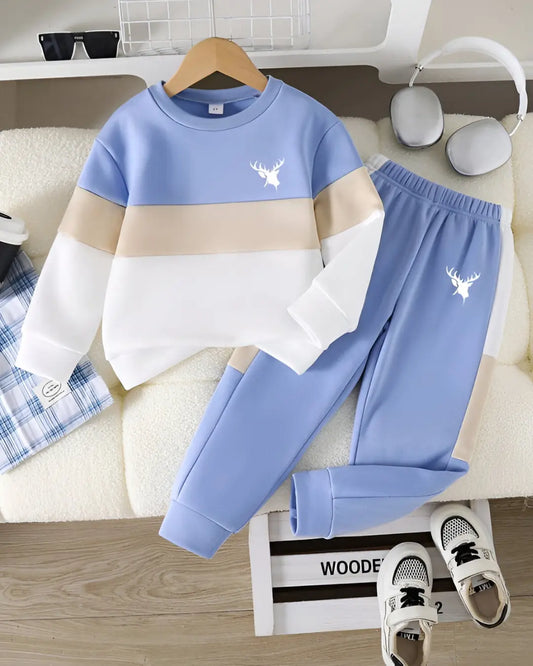 Kids Winter Fleece Suit– Sky Blue Panel Print