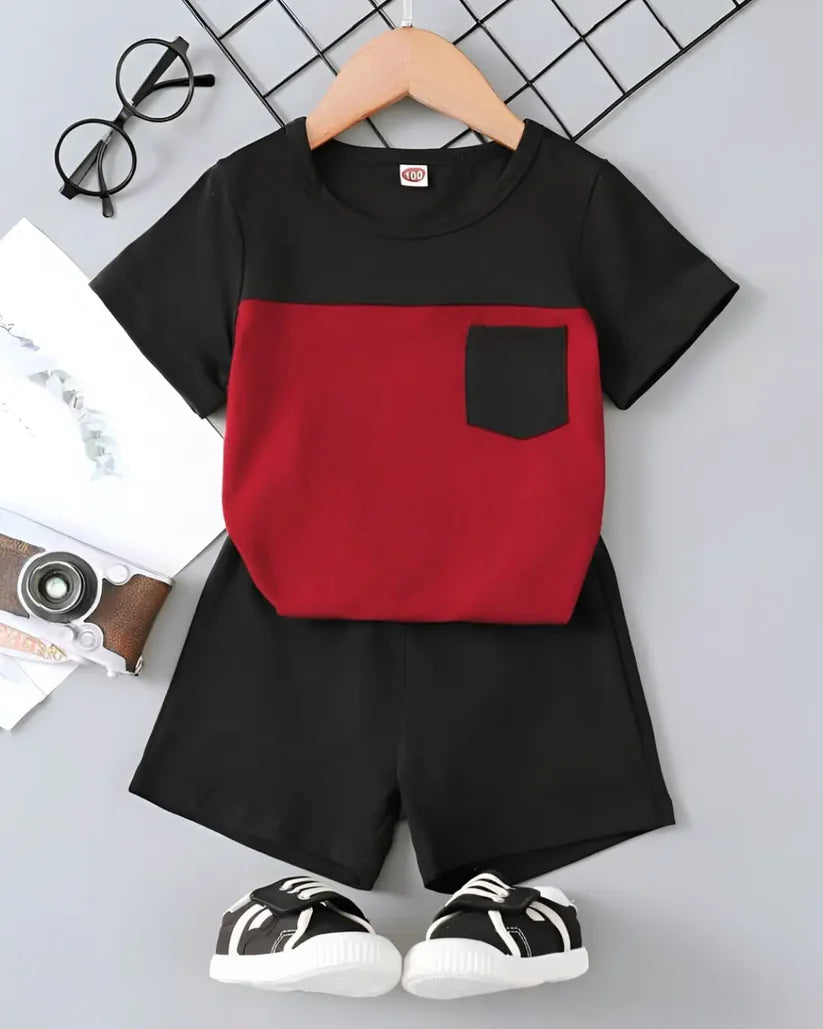 Red & Black Pocket Style Kids Casual Set