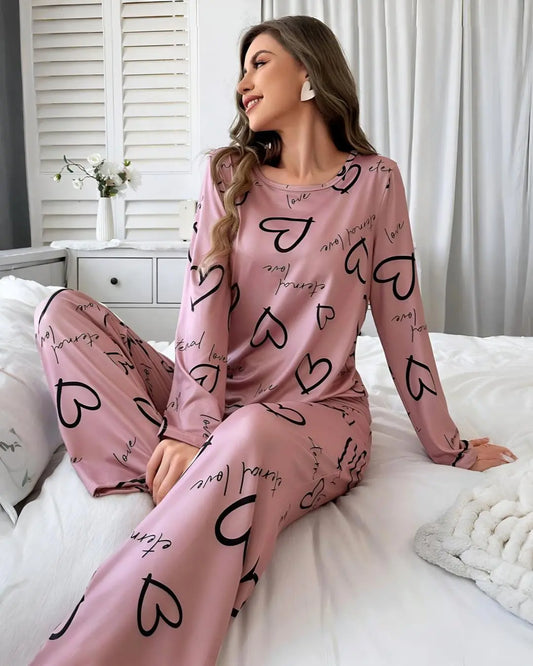 Cute love heart print night suit for women made with soft and comfortable fabric for daily nightwear