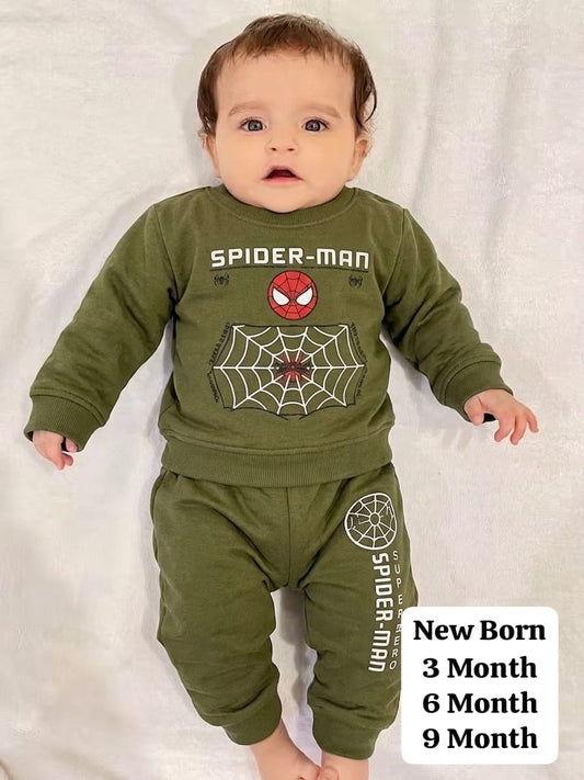 Baby Boys Spider-Man Printed Tracksuit (Olive Green)