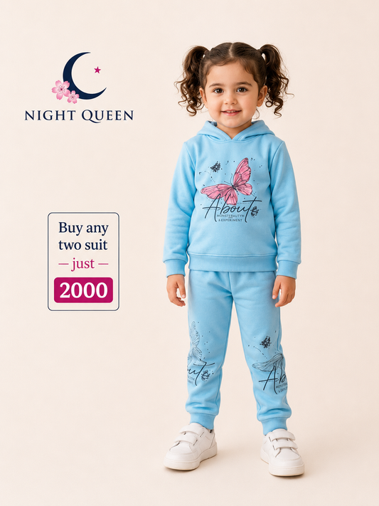 Kids FGIRLS Butterfly Printed Hoodie Sky Blue