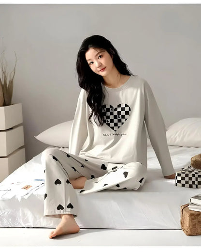 Light Grey Print Heart Night Suit