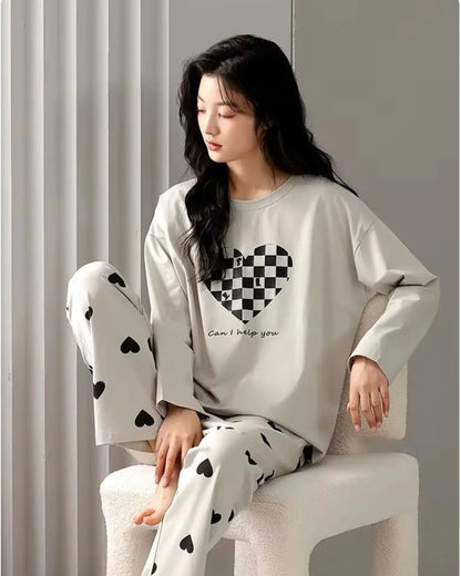 Light Grey Print Heart Night Suit