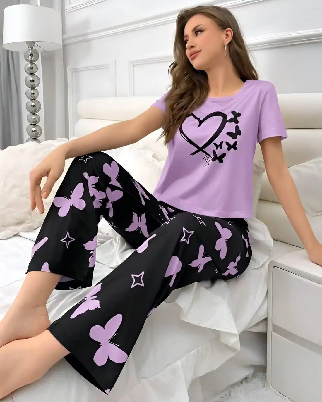 Heart & Butterfly Print Nightwear