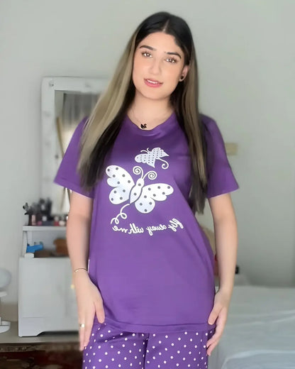 Purple Butterfly Design Night Suit