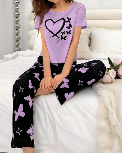 Heart & Butterfly Print Nightwear