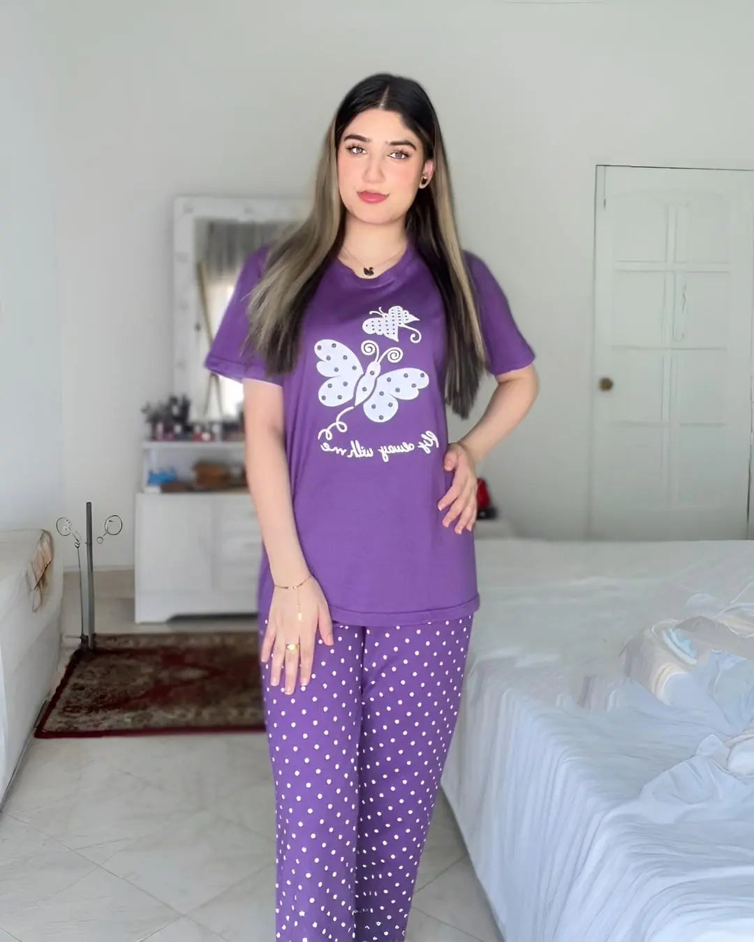 Purple Butterfly Design Night Suit