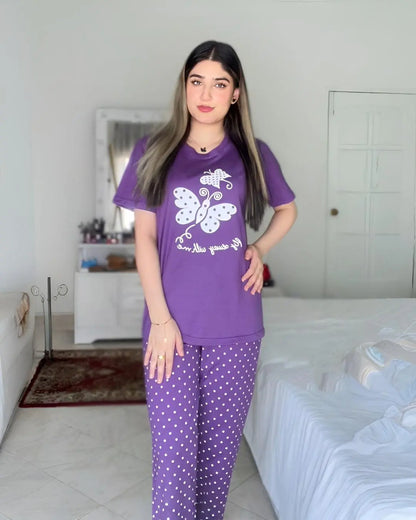 Purple Butterfly Design Night Suit